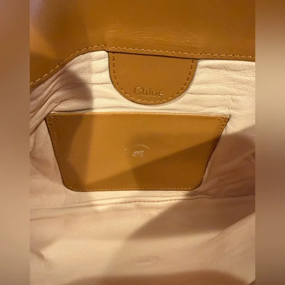 Authentic Chloé Tan Leather Bow Clutch Gold Hardware Flap Envelope Bag - Picture 8 of 14